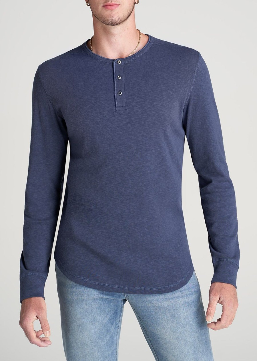 Men American Tall Long Sleeve Tees + Thermals | Heavy Slub Henley Shirt For Tall Men In Navy