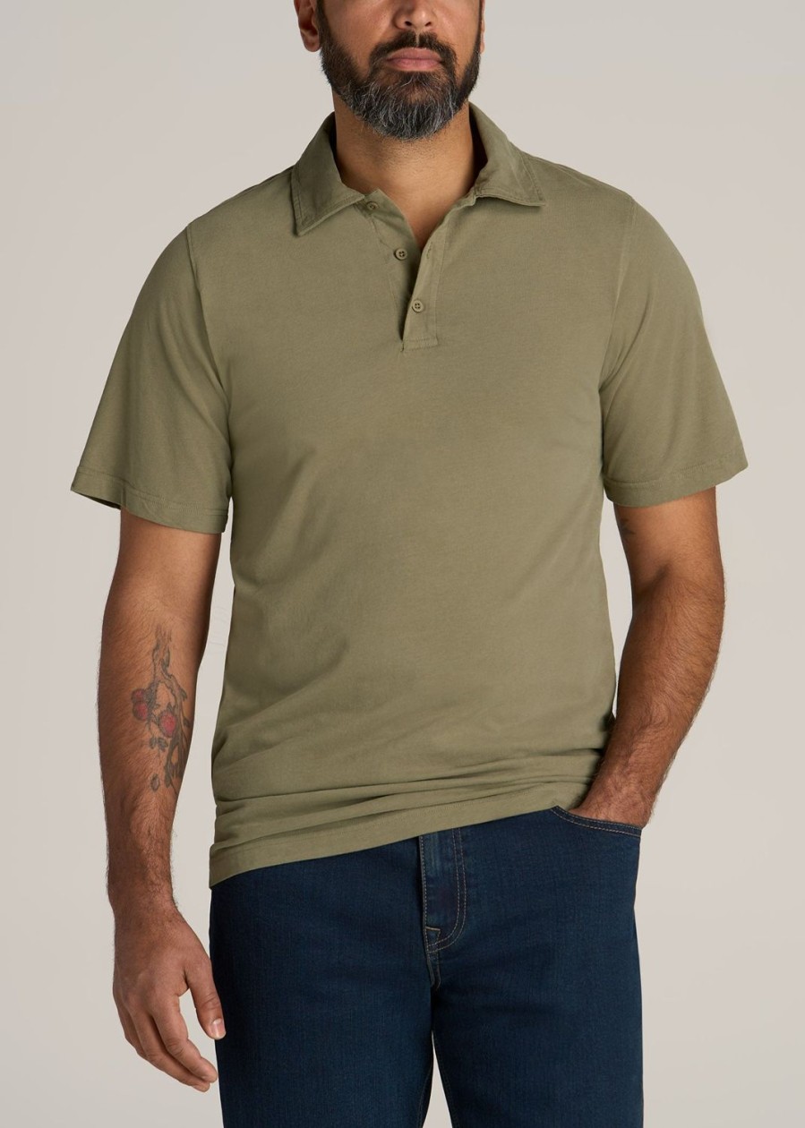 Men American Tall Polos | Lj&S Ultra Soft Short Sleeve Cotton Polo For Tall Men In Vintage Moss Green