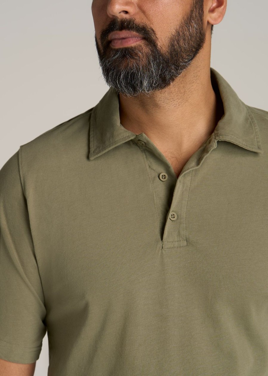 Men American Tall Polos | Lj&S Ultra Soft Short Sleeve Cotton Polo For Tall Men In Vintage Moss Green