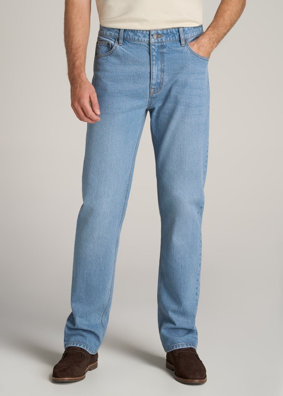 Men American Tall Jeans | Lj&S Straight Leg Jeans For Tall Men In Stone Wash Light Blue