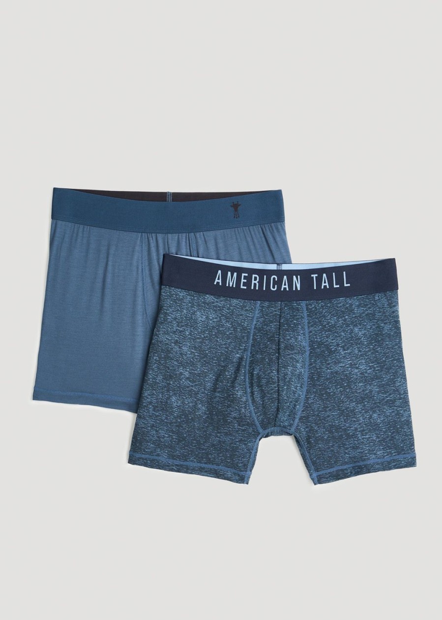 Men American Tall Underwear | Micro Modal Extra-Long Boxer Briefs In (2-Pack) Lake Print & Storm Blue