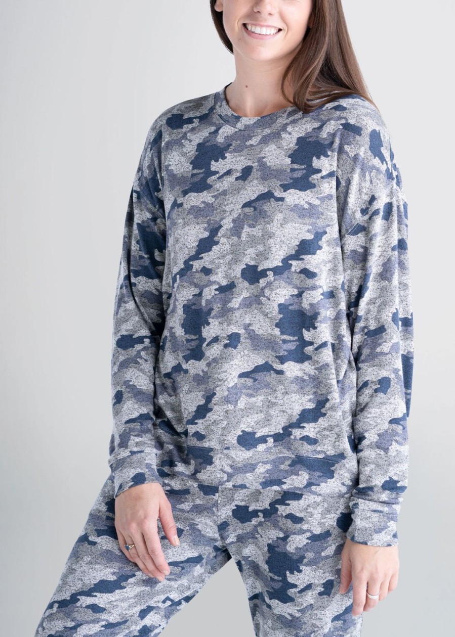 Women American Tall Long Sleeve Tees | Women'S Tall Cozy Lounge Crewneck In Camo