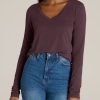 Women American Tall Long Sleeve Tees | Long Sleeve Scoop V-Neck Tee Shirt For Tall Women In Merlot