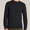 Men American Tall Long Sleeve Tees + Thermals | Pima Stretch Knit Henley Shirt For Tall Men In Black