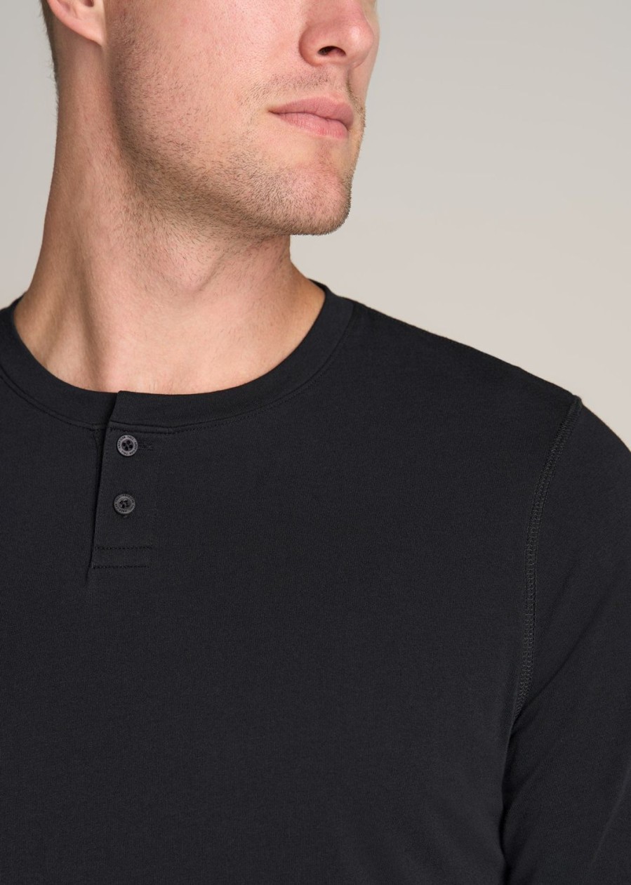 Men American Tall Long Sleeve Tees + Thermals | Pima Stretch Knit Henley Shirt For Tall Men In Black