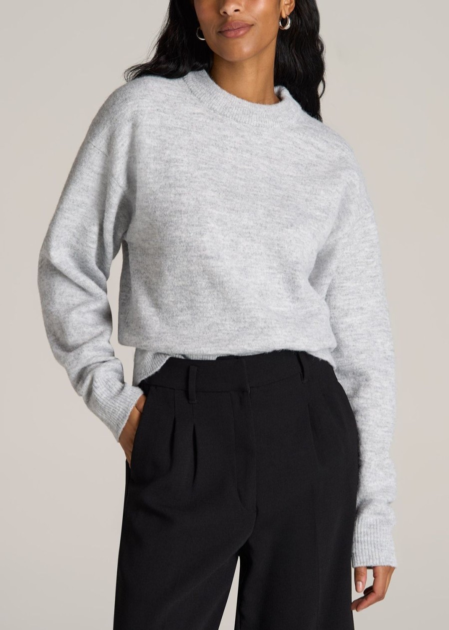 Women American Tall Sweaters | Relaxed Crewneck Wool Blend Tall Women'S Sweater In Grey Mix