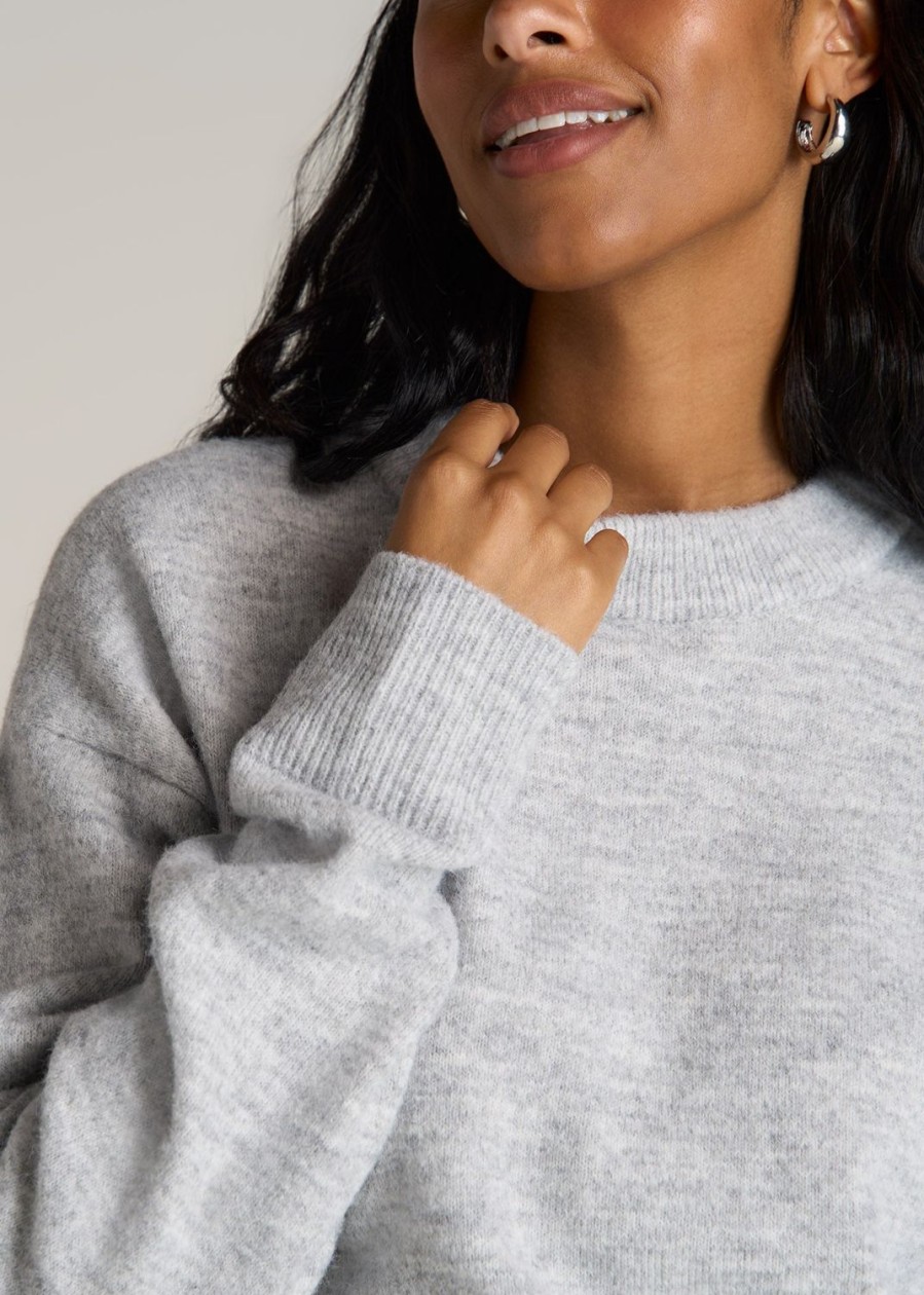 Women American Tall Sweaters | Relaxed Crewneck Wool Blend Tall Women'S Sweater In Grey Mix