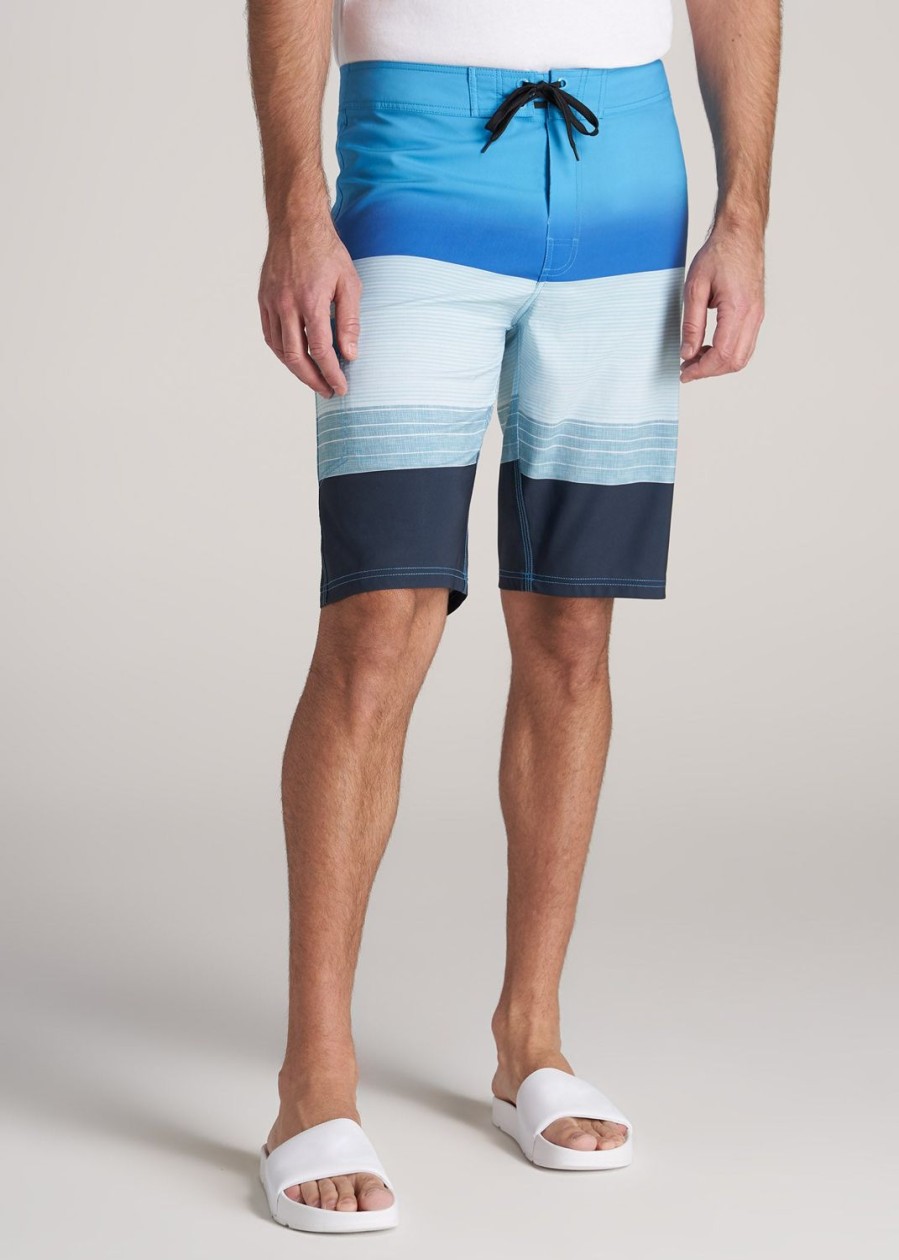 Men American Tall Shorts | Tall Board Shorts For Men In Blue Green Stripe