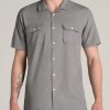 Men American Tall Button Shirts | Lj&S Two-Pocket Camp Shirt For Tall Men In Pewter