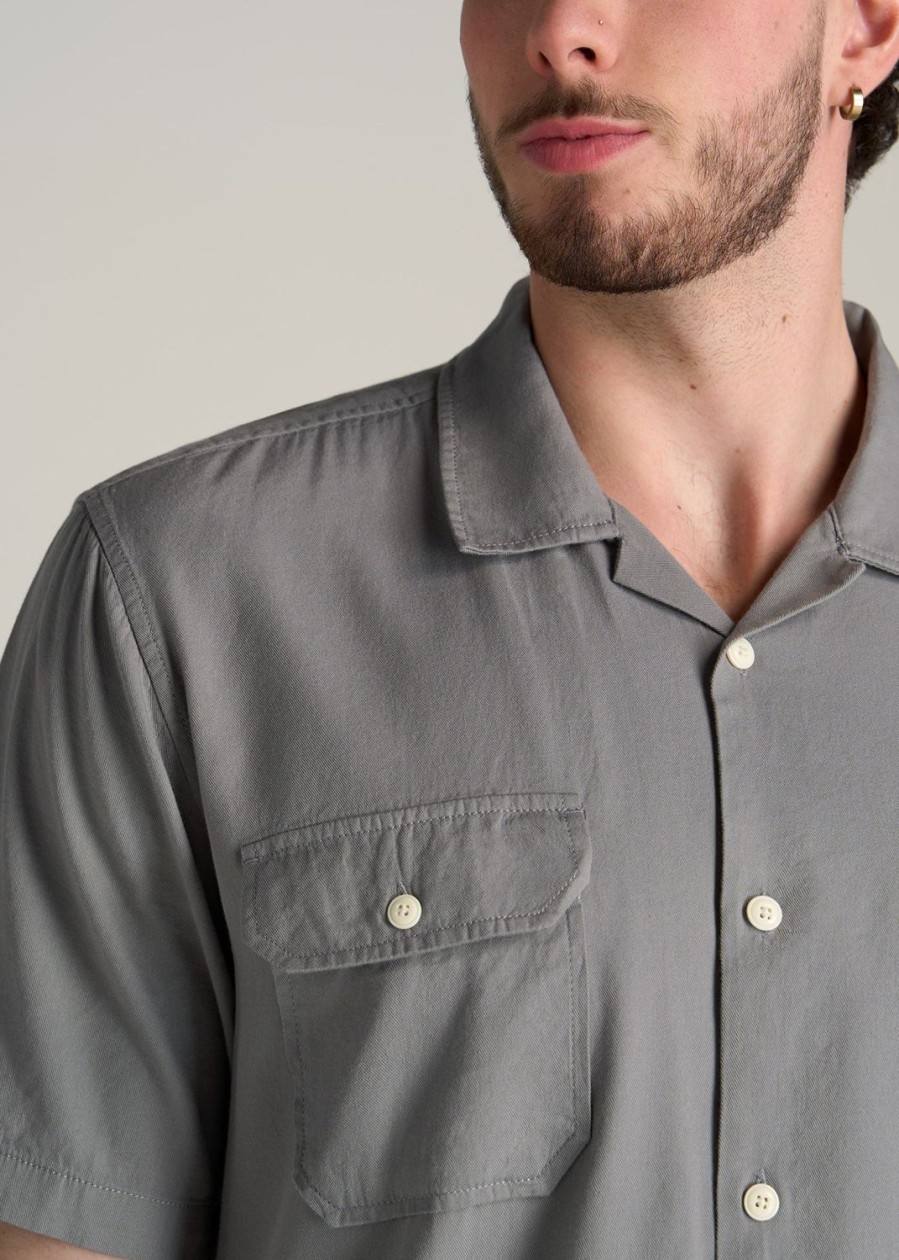 Men American Tall Button Shirts | Lj&S Two-Pocket Camp Shirt For Tall Men In Pewter