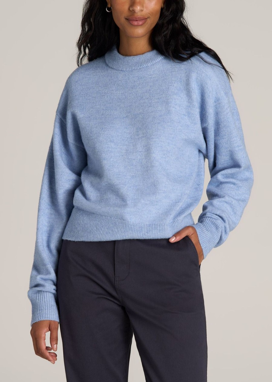 Women American Tall Sweaters | Relaxed Crewneck Wool Blend Tall Women'S Sweater In Allure Blue