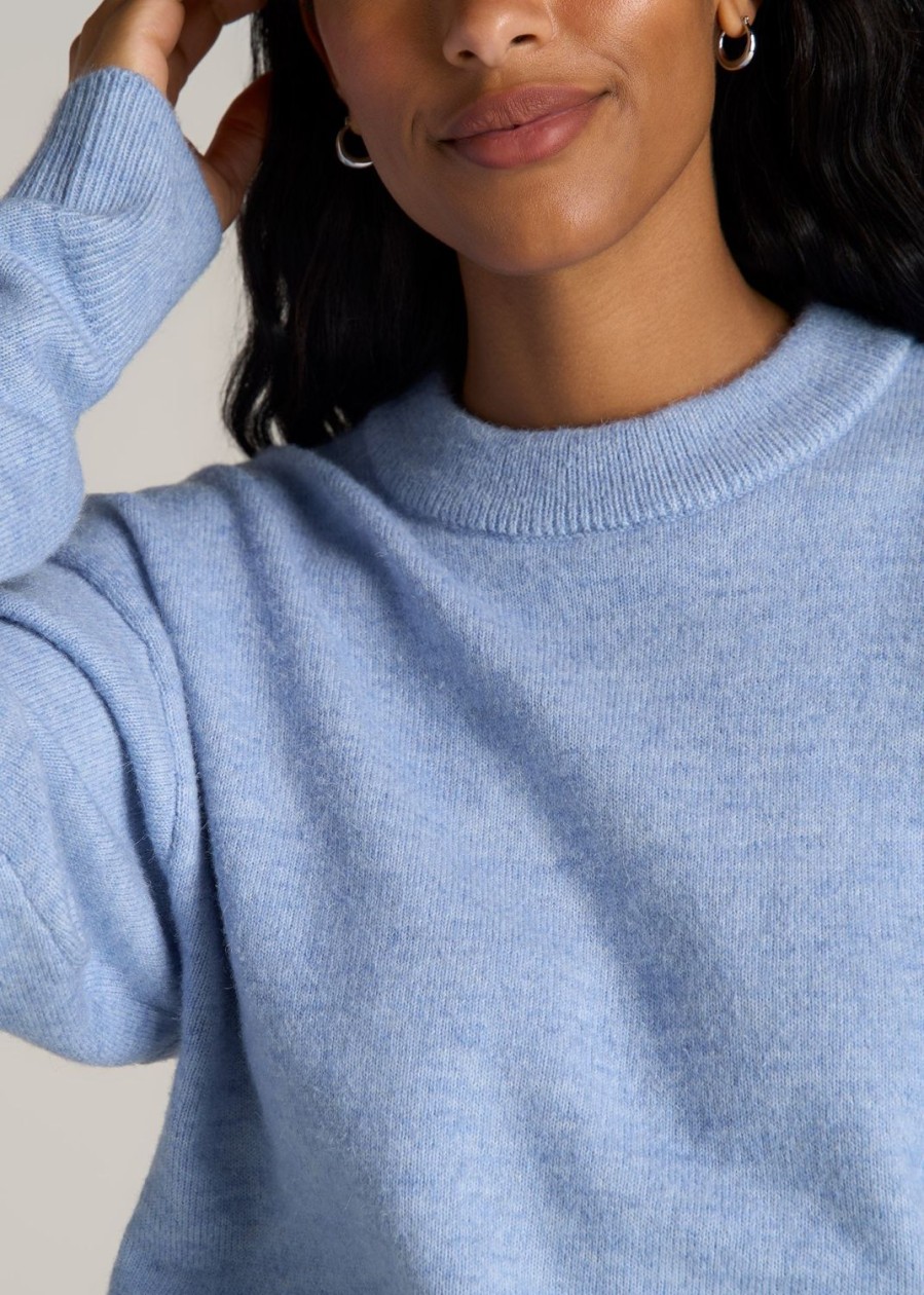 Women American Tall Sweaters | Relaxed Crewneck Wool Blend Tall Women'S Sweater In Allure Blue