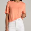 Women American Tall Tees, Tanks + Bodysuits | Short-Sleeve Oversized Crewneck Pocket T-Shirt For Tall Women In Apricot Crush