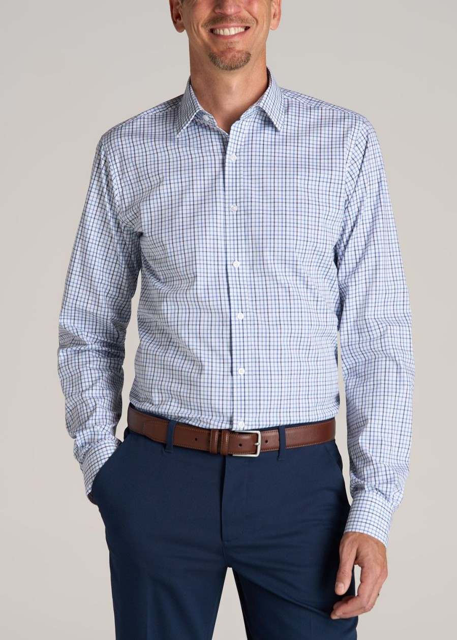 Men American Tall Button Shirts | Oskar Button-Up Shirt For Tall Men In Blue And Black Grid