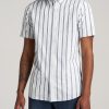 Men American Tall Button Shirts | Short Sleeve Shirt For Tall Men In Ecru & Navy Mix Stripe