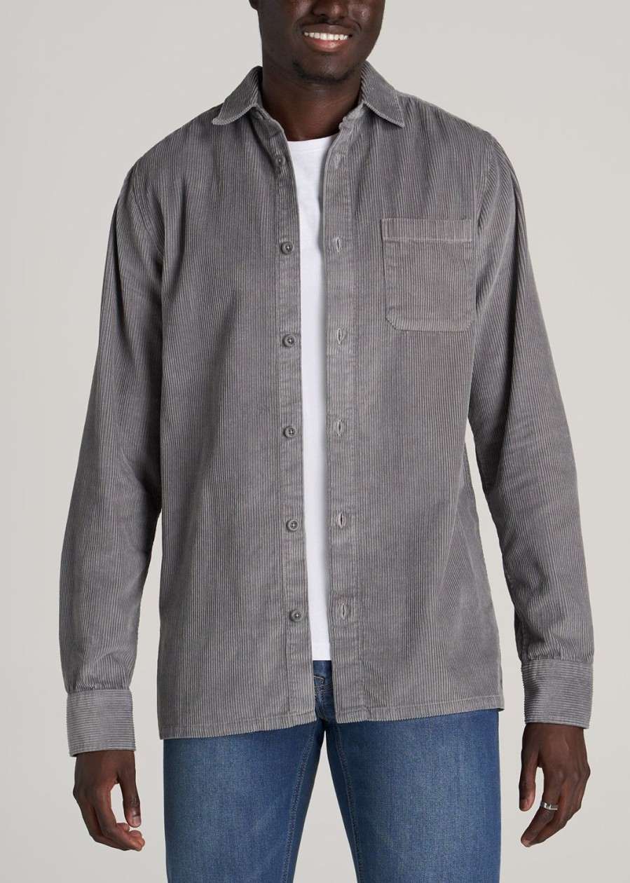 Men American Tall Button Shirts | Lj&S Corduroy Overshirt For Tall Men In Limestone