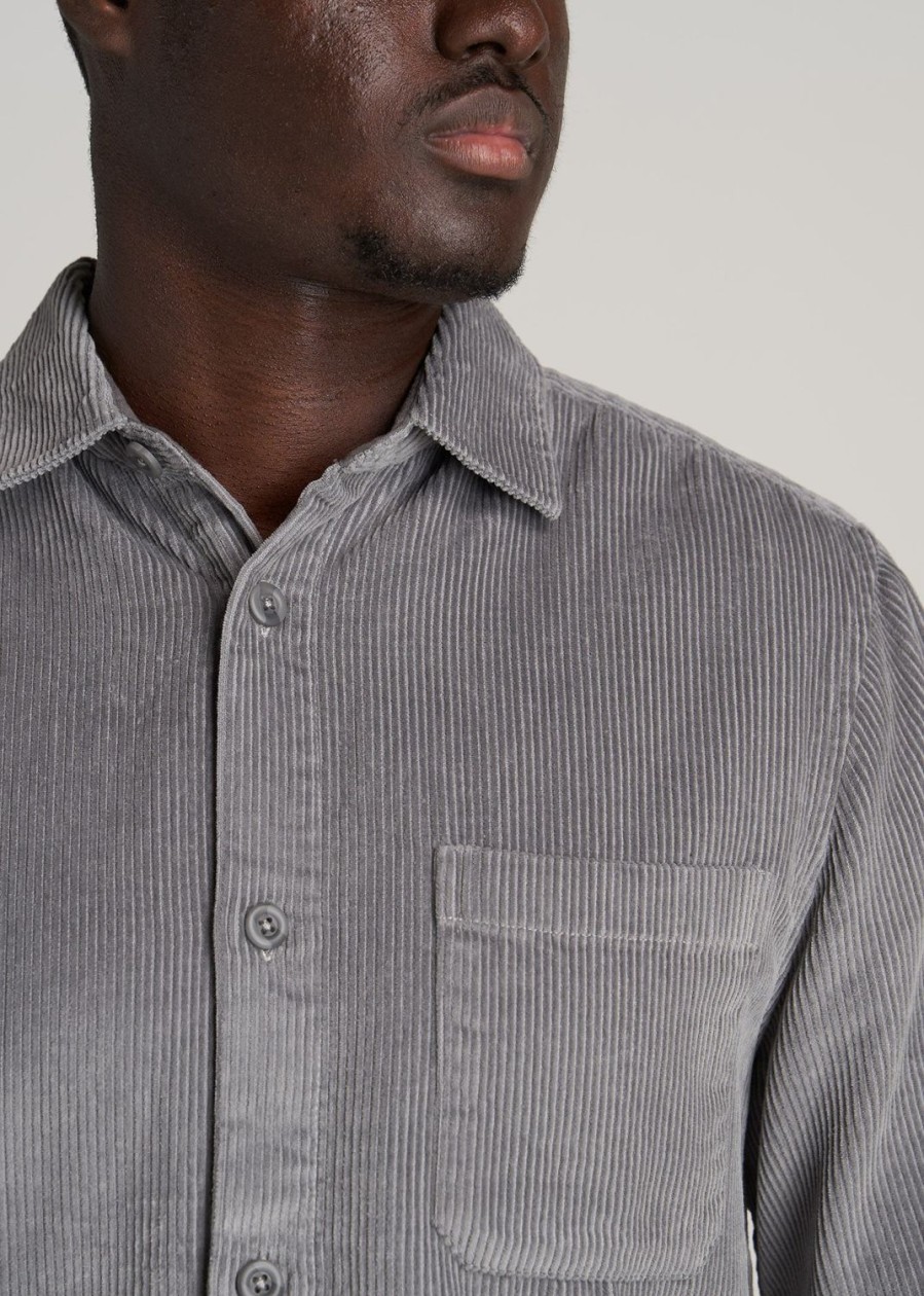 Men American Tall Button Shirts | Lj&S Corduroy Overshirt For Tall Men In Limestone