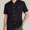 Men American Tall Button Shirts | Lj&S Two-Pocket Camp Shirt For Tall Men In Black