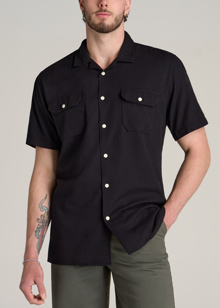 Men American Tall Button Shirts | Lj&S Two-Pocket Camp Shirt For Tall Men In Black