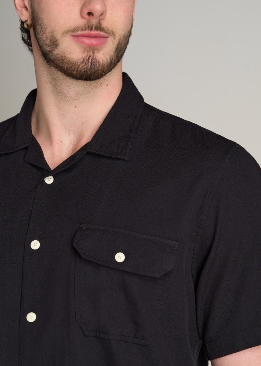 Men American Tall Button Shirts | Lj&S Two-Pocket Camp Shirt For Tall Men In Black