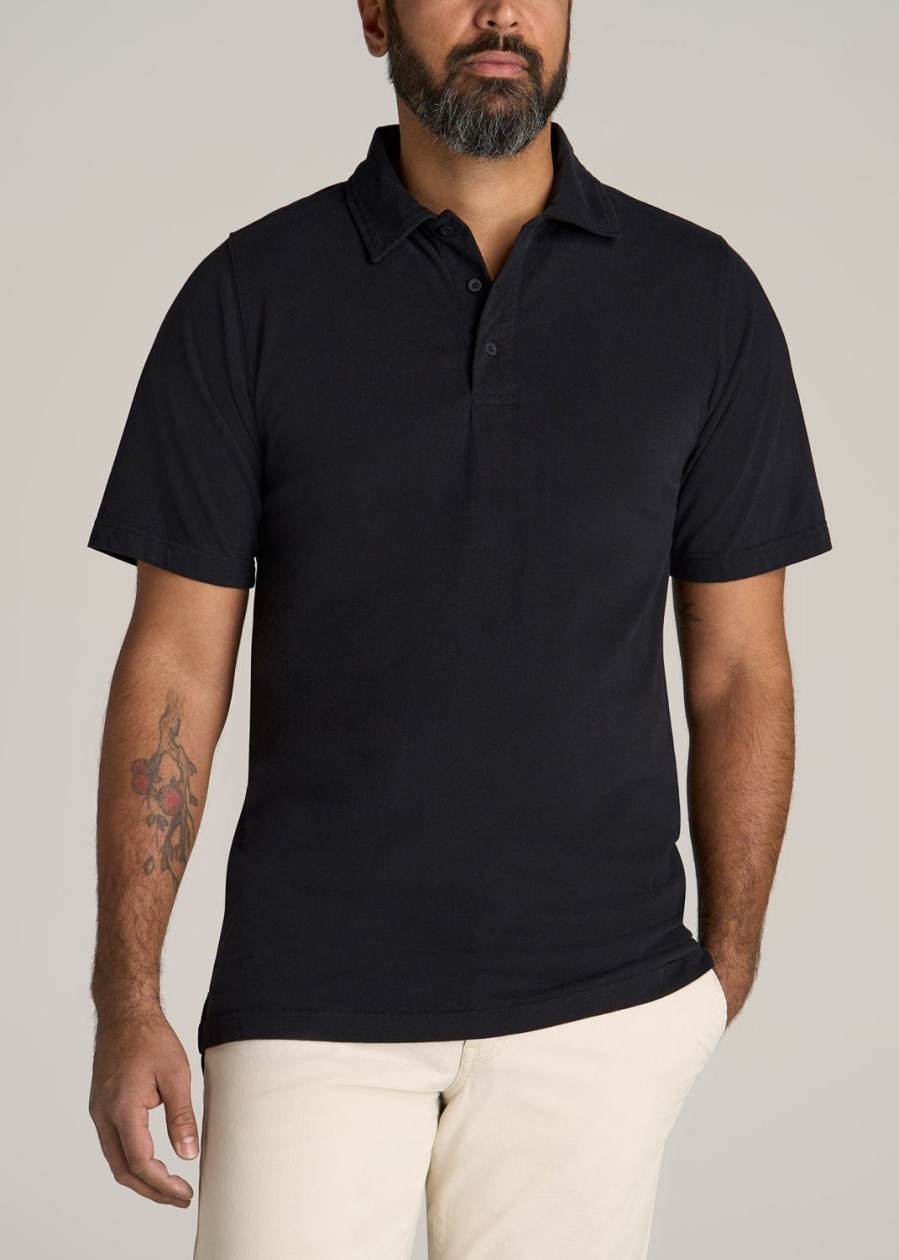 Men American Tall Polos | Lj&S Ultra Soft Short Sleeve Cotton Polo For Tall Men In Vintage Black