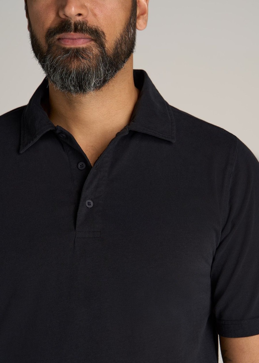 Men American Tall Polos | Lj&S Ultra Soft Short Sleeve Cotton Polo For Tall Men In Vintage Black