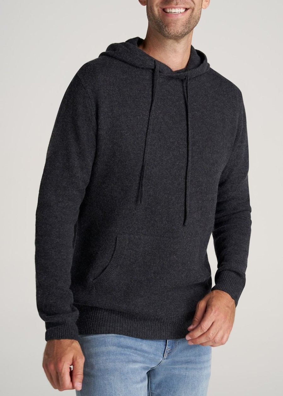 Men American Tall Hoodies + Sweatshirts | Hooded Merino Wool Tall Men'S Sweater In Charcoal