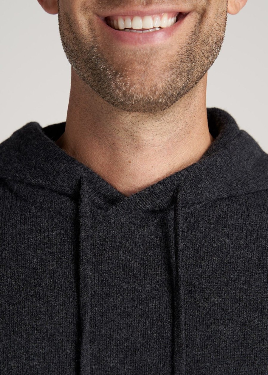 Men American Tall Hoodies + Sweatshirts | Hooded Merino Wool Tall Men'S Sweater In Charcoal