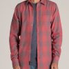 Men American Tall Button Shirts | Nelson Flannel Shirt For Tall Men In Red And Grey Plaid