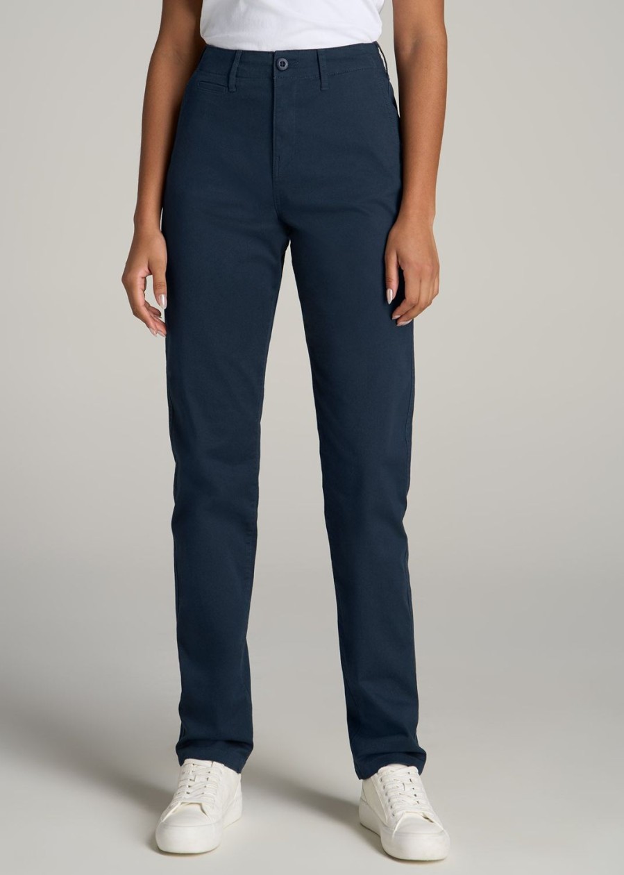 Women American Tall Pants + Trousers | High Rise Tapered Chino Pants For Tall Women In Marine Navy