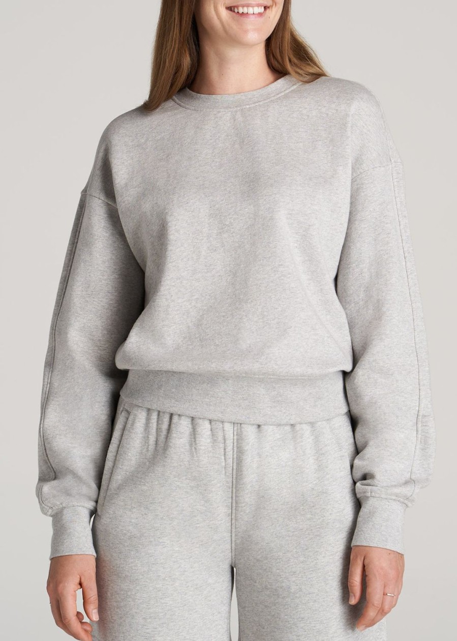 Women American Tall Hoodies + Sweatshirts | Wearever Fleece Cropped Crew Women'S Tall Sweatshirt In Grey Mix