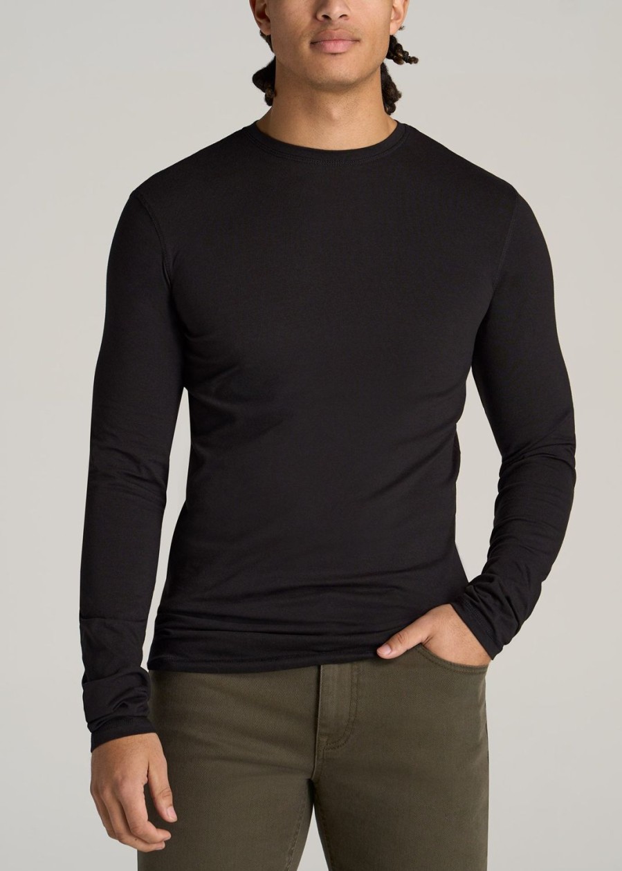 Men American Tall Long Sleeve Tees + Thermals | Original Essentials Slim-Fit Long Sleeve Tall Men'S T-Shirt In Black