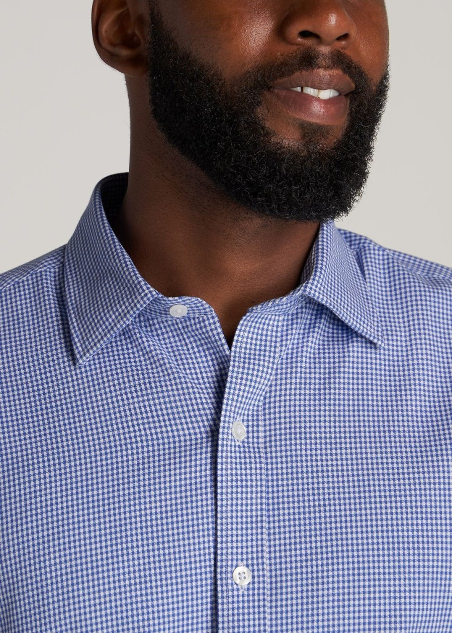 Men American Tall Button Shirts | Oskar Button-Up Shirt For Tall Men In Cobalt Mini Check