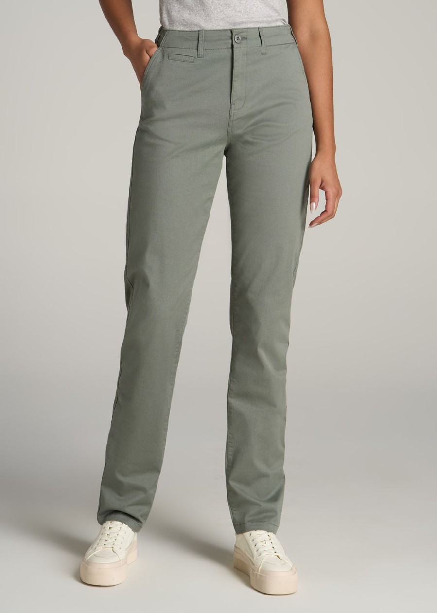 Women American Tall Pants + Trousers | High Rise Tapered Chino Pants For Tall Women In Wreath Green