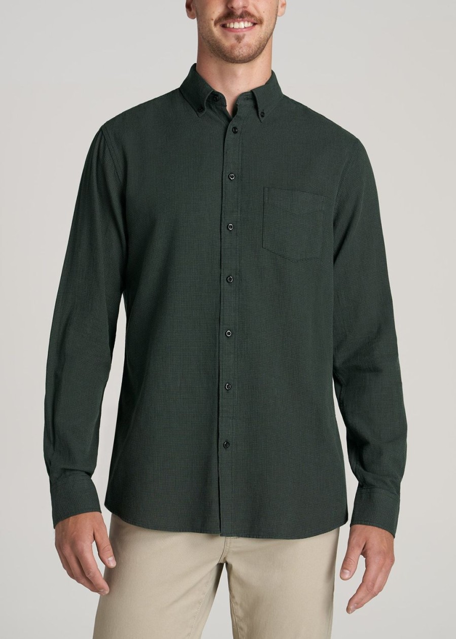 Men American Tall Button Shirts | Soft-Wash Button-Up Shirt For Tall Men In Malachite Green Dobby