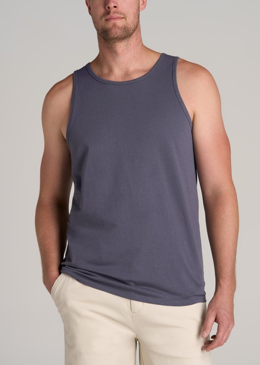 Men American Tall Tees + Tanks | The Essentials: Men'S Tall Slim-Fit Beach Tank Top In Grey Blue