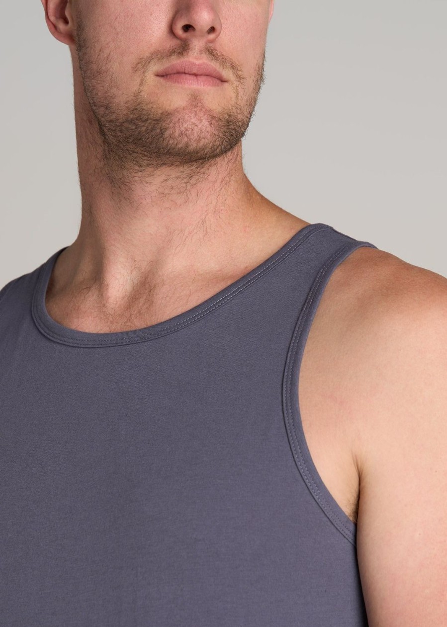 Men American Tall Tees + Tanks | The Essentials: Men'S Tall Slim-Fit Beach Tank Top In Grey Blue