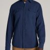 Men American Tall Button Shirts | Lj&S Double Weave Shirt For Tall Men In Vintage Midnight Navy