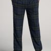 Men American Tall Athletic Pants | Plaid Pajama Pants For Tall Men In Olive & Dark Cobalt Plaid