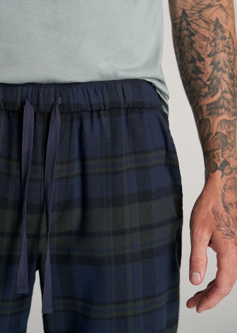 Men American Tall Athletic Pants | Plaid Pajama Pants For Tall Men In Olive & Dark Cobalt Plaid