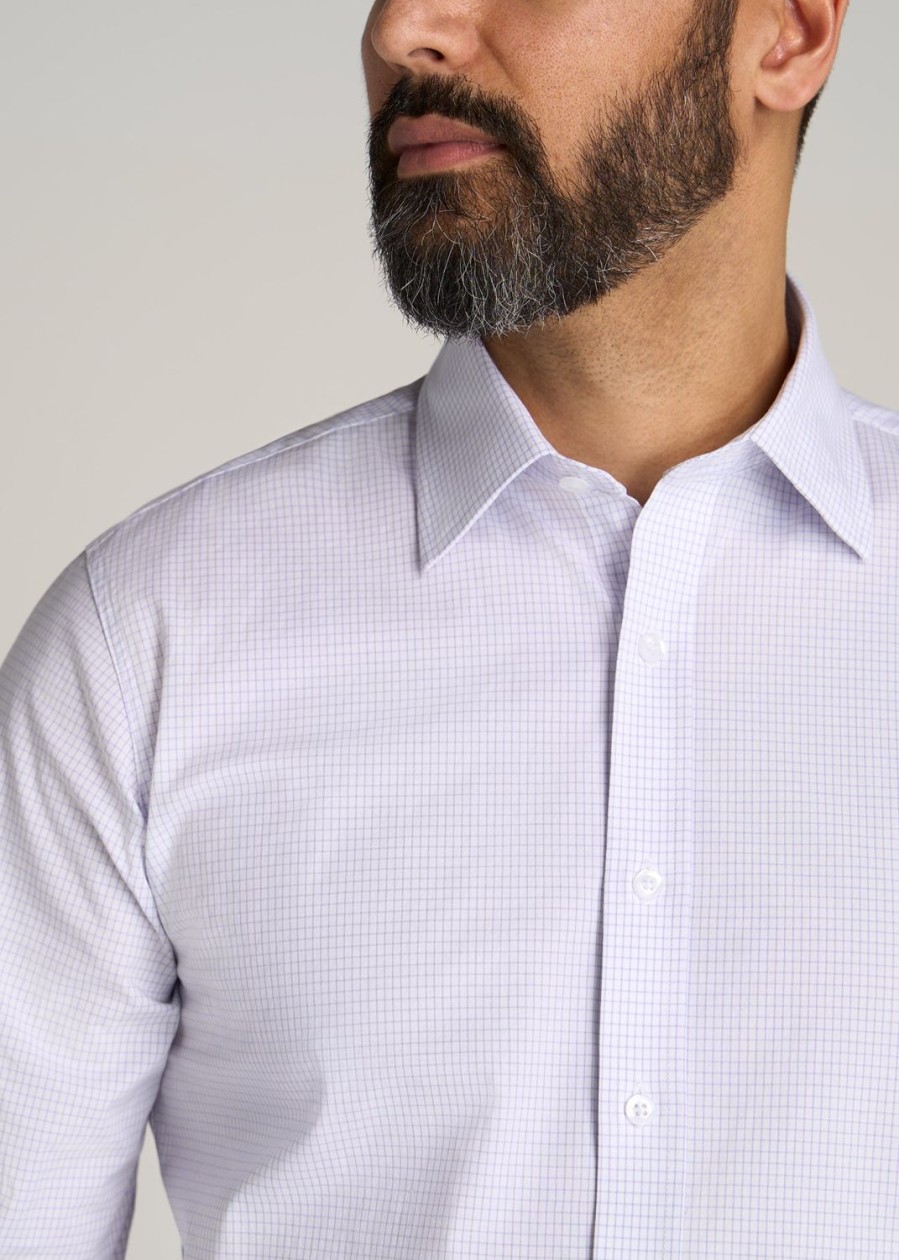 Men American Tall Button Shirts | Oskar Button-Up Shirt For Tall Men In Iris Mini Check