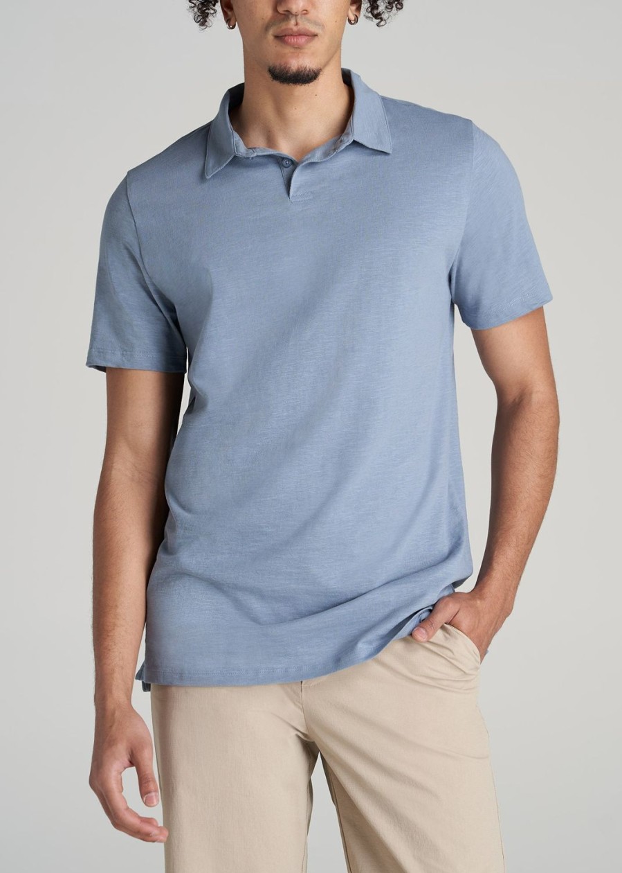 Men American Tall Polos | Slub Self Collar Tall Polo Shirt In Chambray