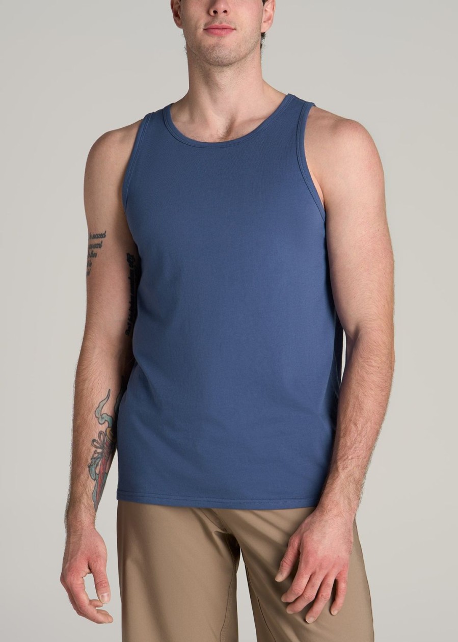 Men American Tall Tees + Tanks | The Essentials: Men'S Tall Slim-Fit Beach Tank Top In Steel Blue