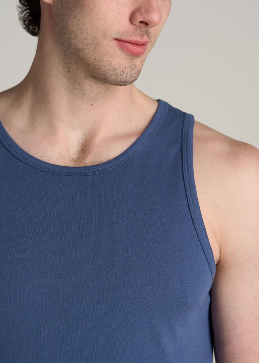 Men American Tall Tees + Tanks | The Essentials: Men'S Tall Slim-Fit Beach Tank Top In Steel Blue