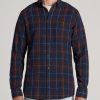 Men American Tall Button Shirts | Men'S Tall Nelson Button-Up Shirt In Port & Dark Cobalt Plaid