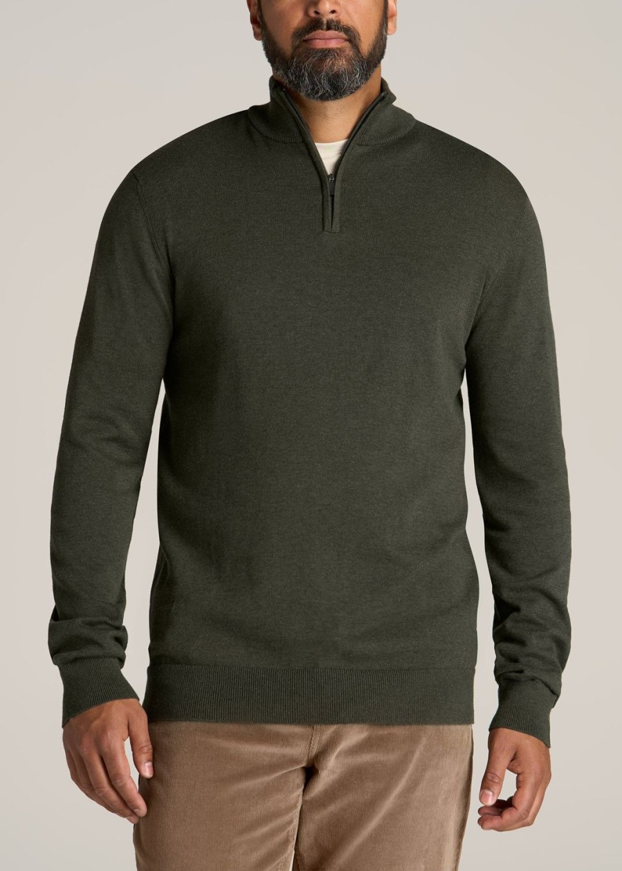 Men American Tall Hoodies + Sweatshirts | Everyday Quarter-Zip Tall Men'S Sweater In Dark Olive Green