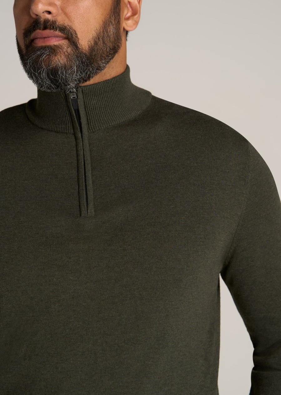 Men American Tall Hoodies + Sweatshirts | Everyday Quarter-Zip Tall Men'S Sweater In Dark Olive Green