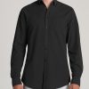 Men American Tall Button Shirts | Washed Oxford Shirt For Tall Men In Black