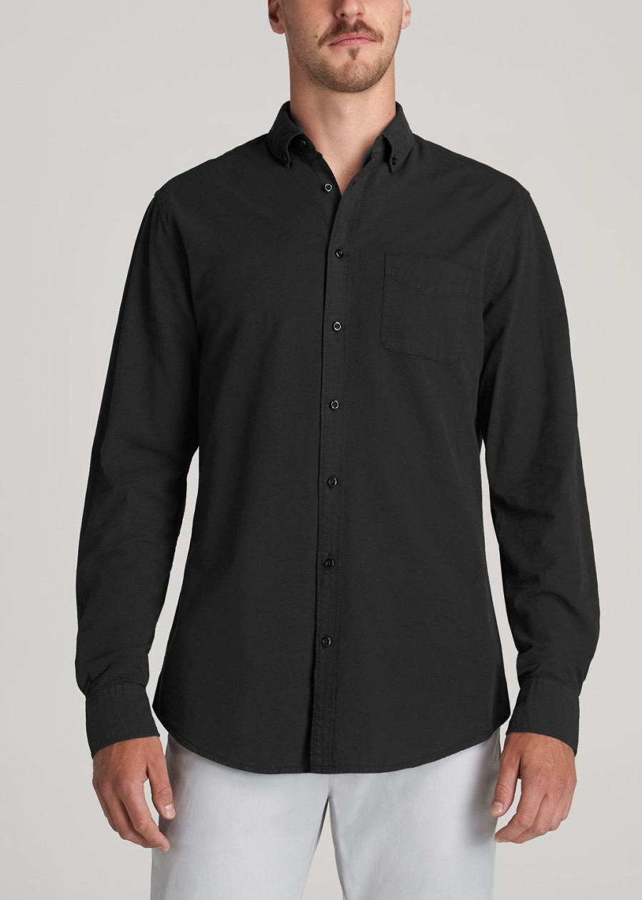 Men American Tall Button Shirts | Washed Oxford Shirt For Tall Men In Black