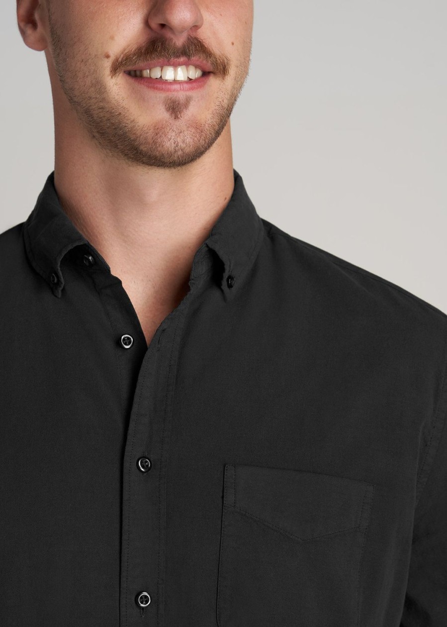 Men American Tall Button Shirts | Washed Oxford Shirt For Tall Men In Black